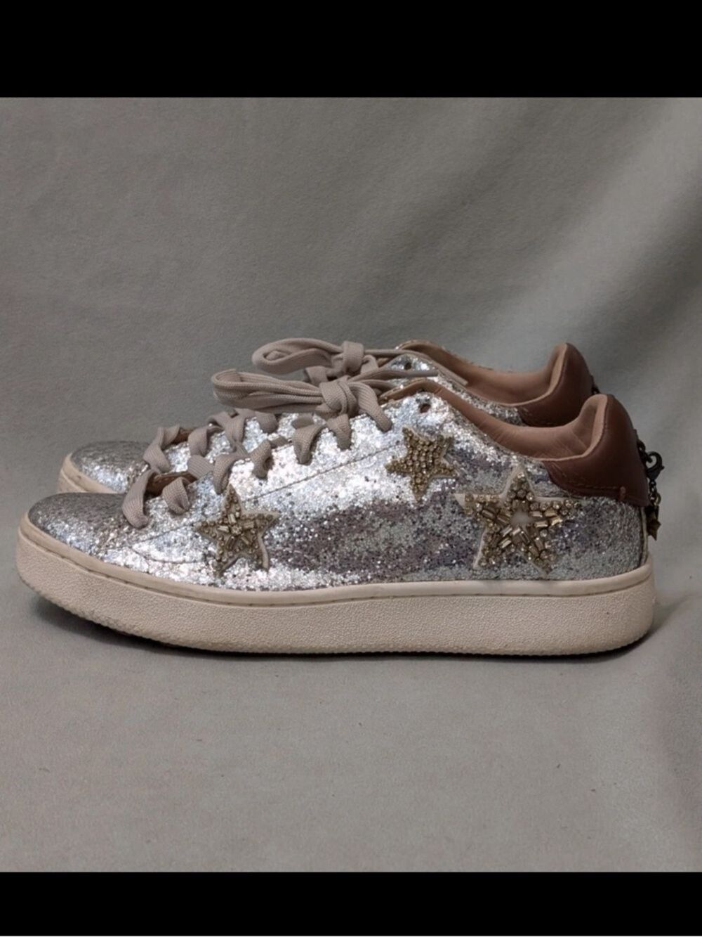 Coach C101 Glitter Star Low Top Fashion Sneakers Silver Brown Women's Size 7B